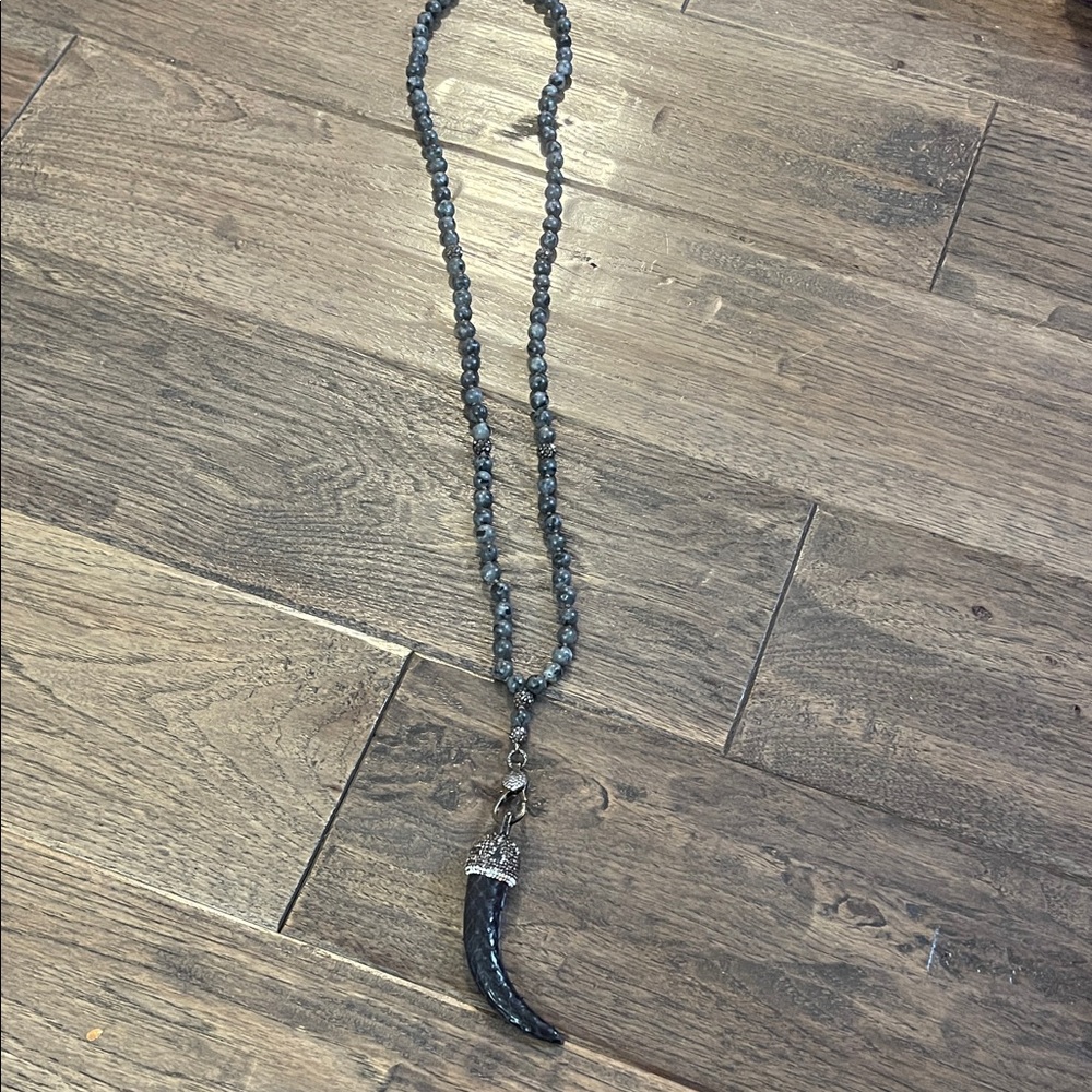 Black Beaded Necklace with Horn Pendant